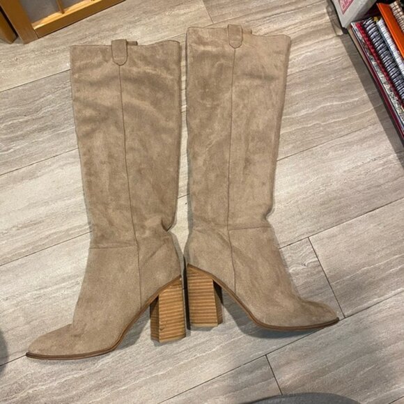 Mi.iM Saint size 9 Slouch Knee-High Pull On Boots Moon Heel Tan Brown - Picture 1 of 12